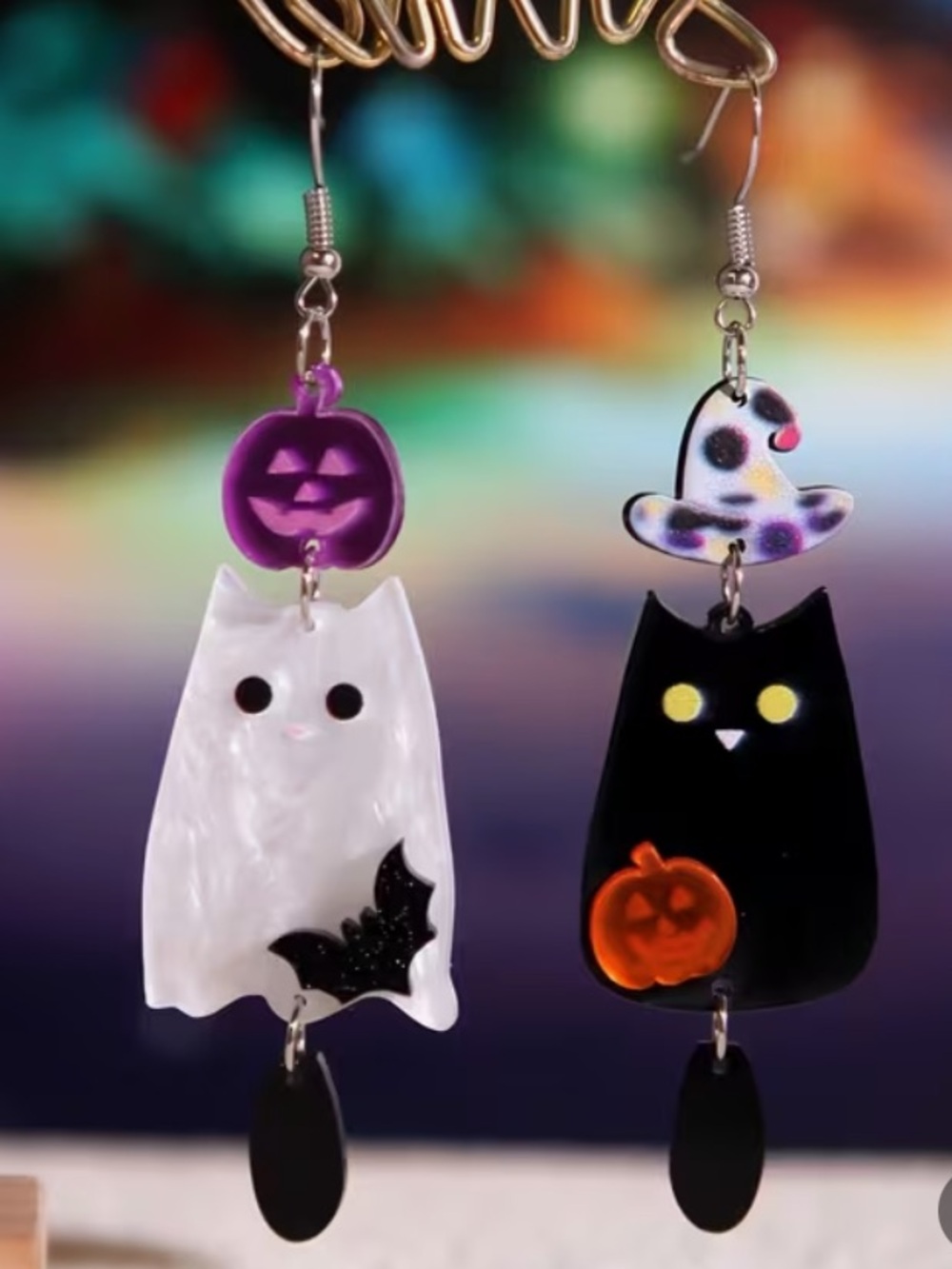 Halloween Pierced Earrings Ghost and Black Cat